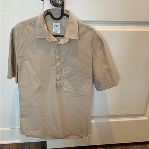 Zara Men's Casual Beige Button Down Shirt